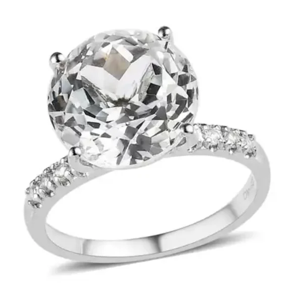 Genuine White Topaz Ring Platinum over Sterling Silver Sz 8! 😲 - Picture 1 of 13